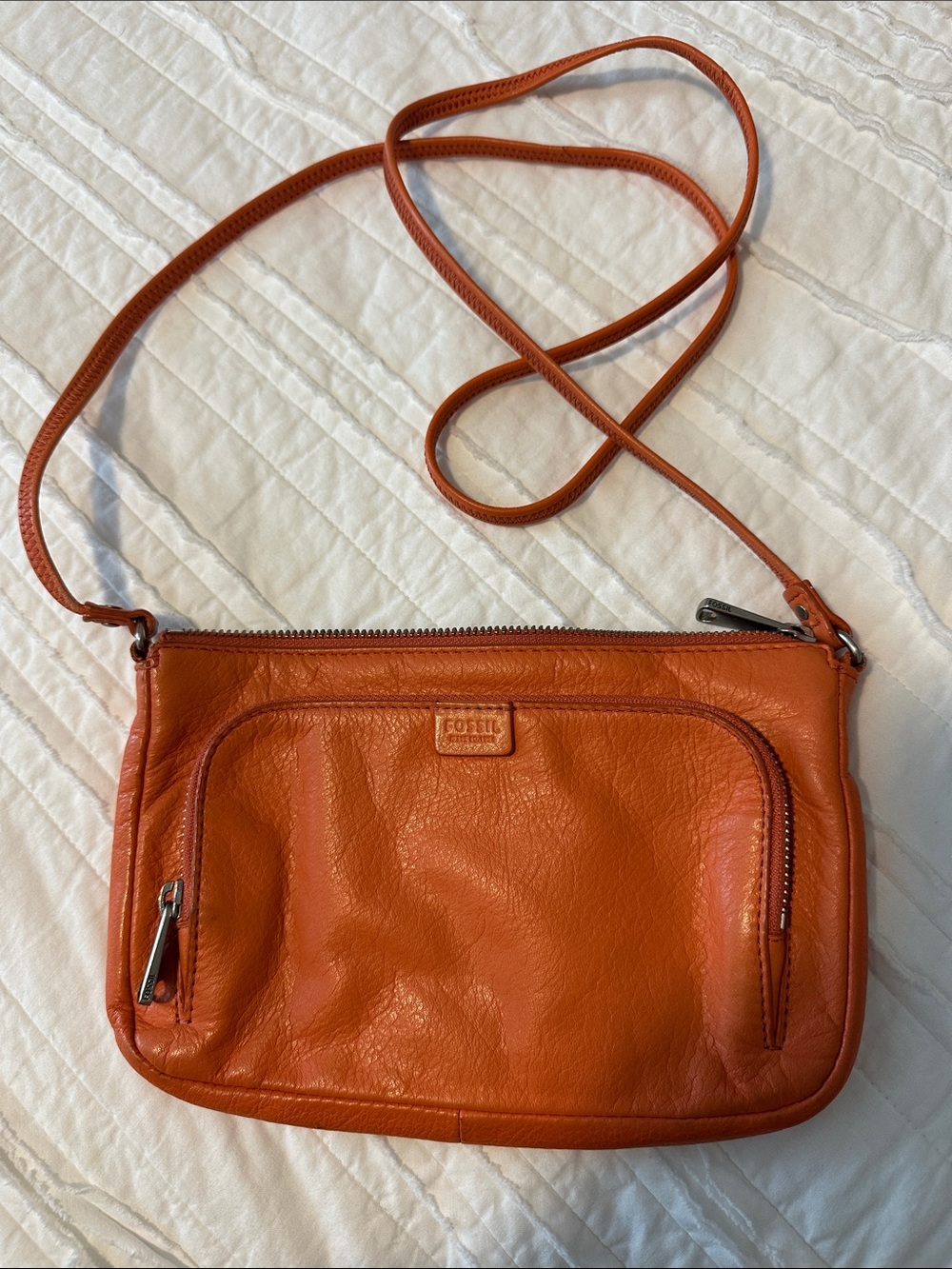 Fossil Orange Leather Crossbody Bag